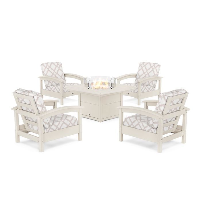 POLYWOOD Rockport 5-Piece Deep Seating Set with Yacht Club Fire Pit Table