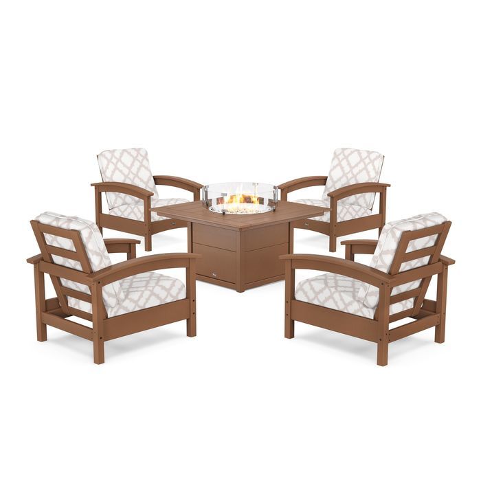 POLYWOOD Rockport 5-Piece Deep Seating Set with Square Fire Pit Table