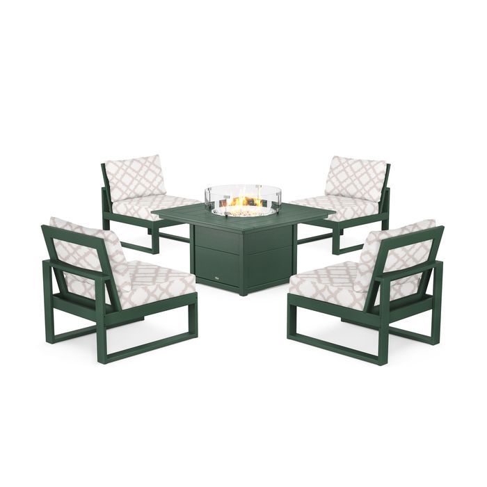 POLYWOOD Eastport Modular 5-Piece Deep Seating Set with Square Fire Pit Table