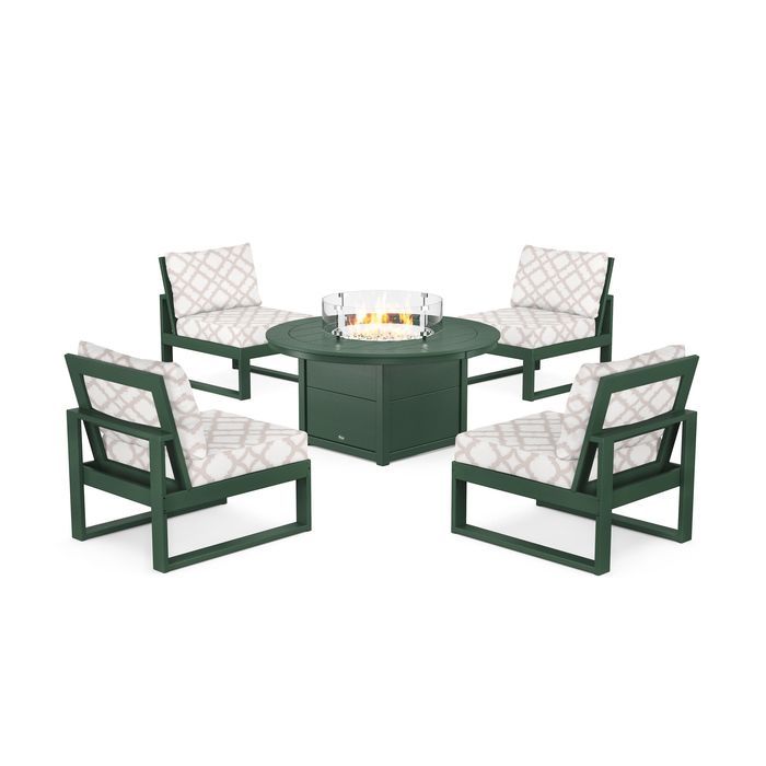 POLYWOOD Eastport Modular 5-Piece Deep Seating Set with Round Fire Pit Table