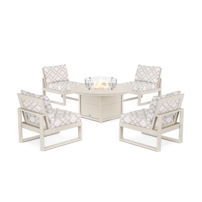 POLYWOOD Eastport Modular 5-Piece Deep Seating Set with Round Fire Pit Table