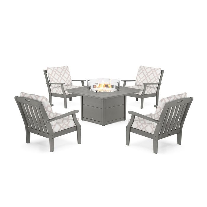 POLYWOOD Yacht Club 5-Piece Deep Seating Set with Square Fire Pit Table
