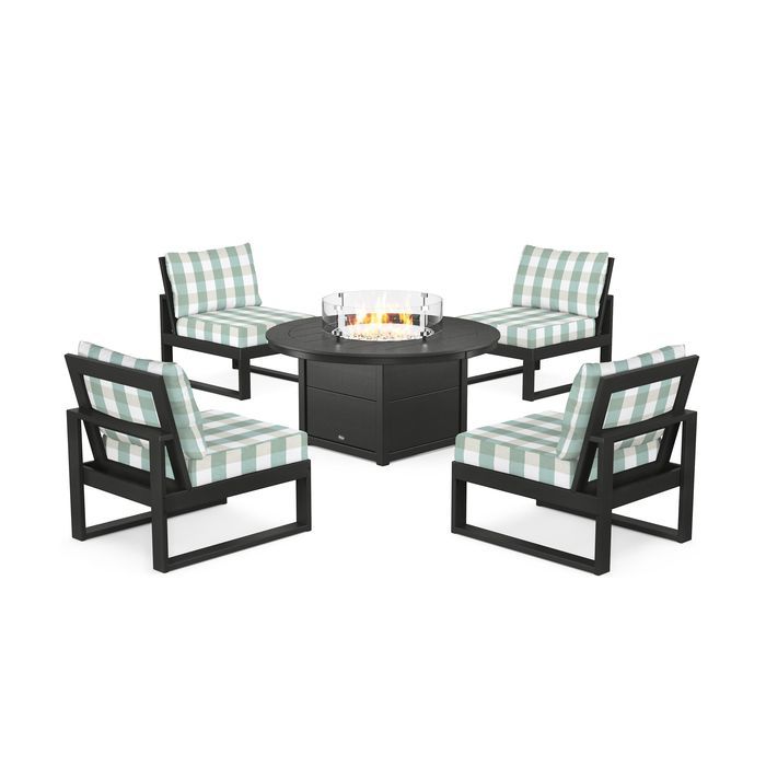 POLYWOOD Eastport Modular 5-Piece Deep Seating Set with Round Fire Pit Table