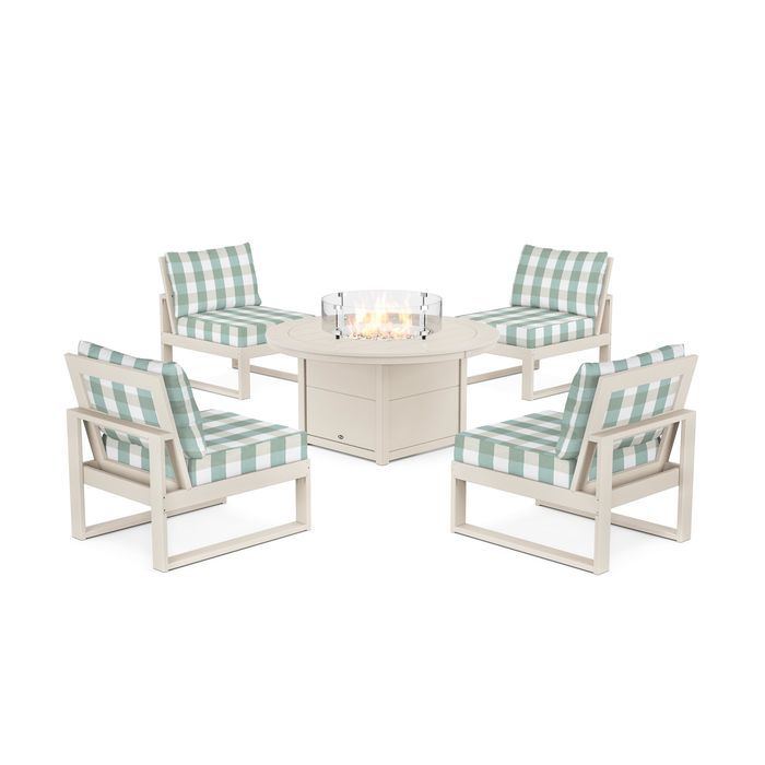 POLYWOOD Eastport Modular 5-Piece Deep Seating Set with Round Fire Pit Table