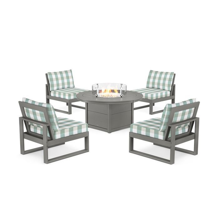 POLYWOOD Eastport Modular 5-Piece Deep Seating Set with Round Fire Pit Table