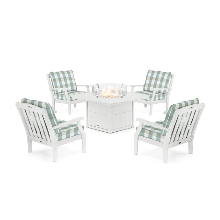 POLYWOOD Yacht Club 5-Piece Deep Seating Set with Fire Pit Table