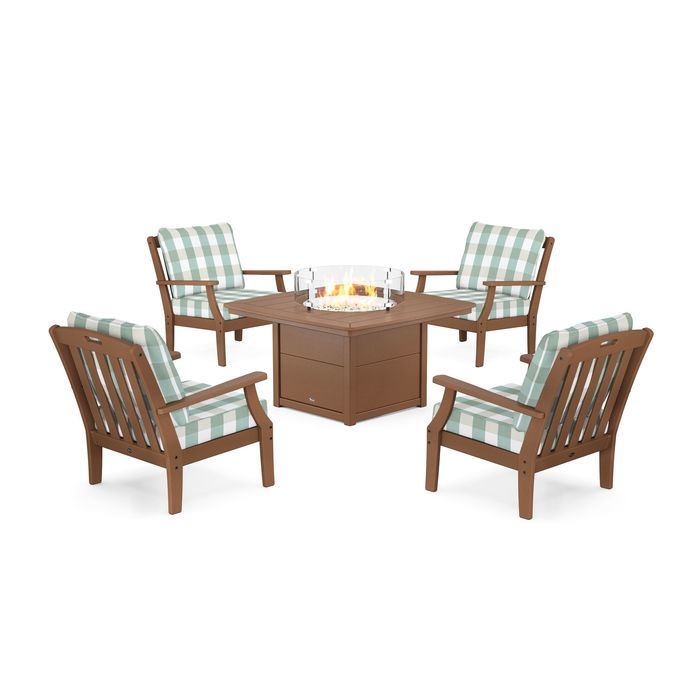 POLYWOOD Yacht Club 5-Piece Deep Seating Set with Fire Pit Table