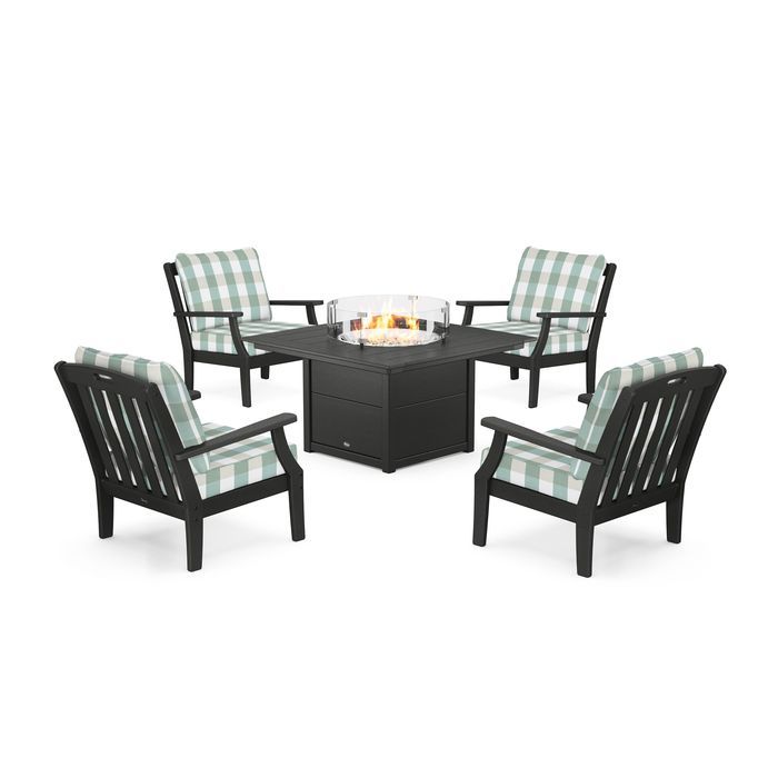 POLYWOOD Yacht Club 5-Piece Deep Seating Set with Square Fire Pit Table