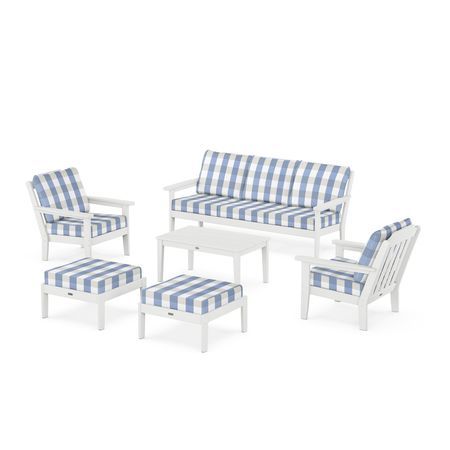 Country Living 6-Piece Lounge Sofa Set in White / Buffalo Plaid Sky Blue