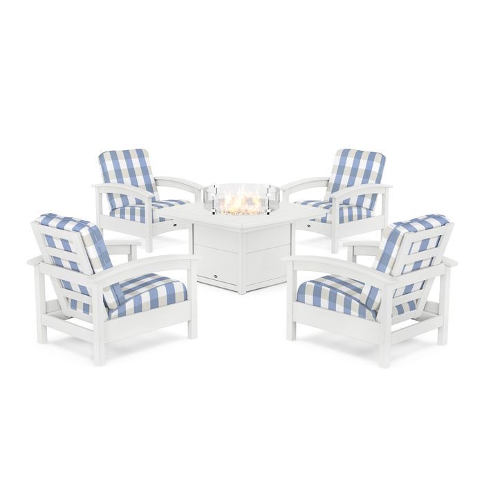 POLYWOOD Rockport 5-Piece Deep Seating Set with Yacht Club Fire Pit Table