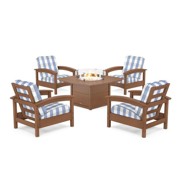 POLYWOOD Rockport 5-Piece Deep Seating Set with Square Fire Pit Table