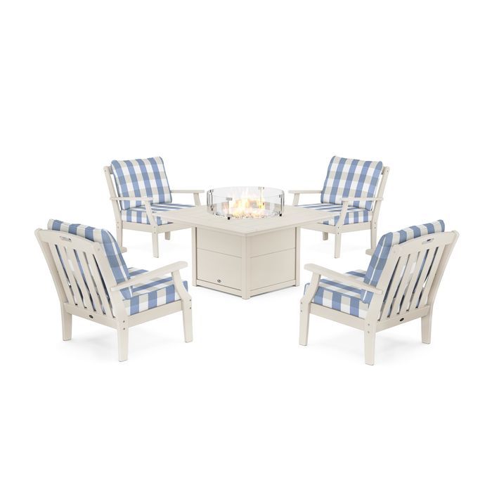 POLYWOOD Yacht Club 5-Piece Deep Seating Set with Square Fire Pit Table