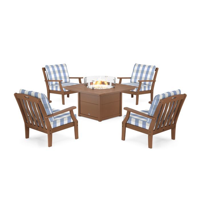 POLYWOOD Yacht Club 5-Piece Deep Seating Set with Square Fire Pit Table