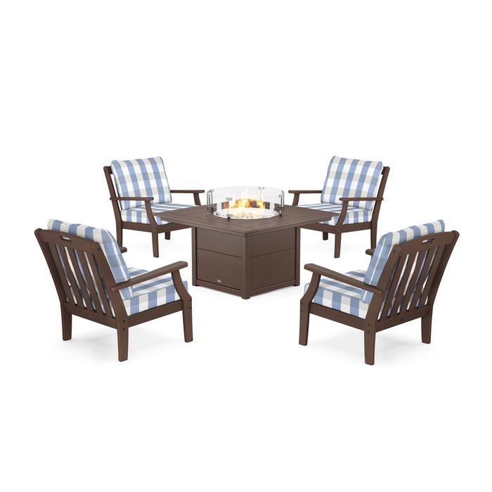 POLYWOOD Yacht Club 5-Piece Deep Seating Set with Square Fire Pit Table