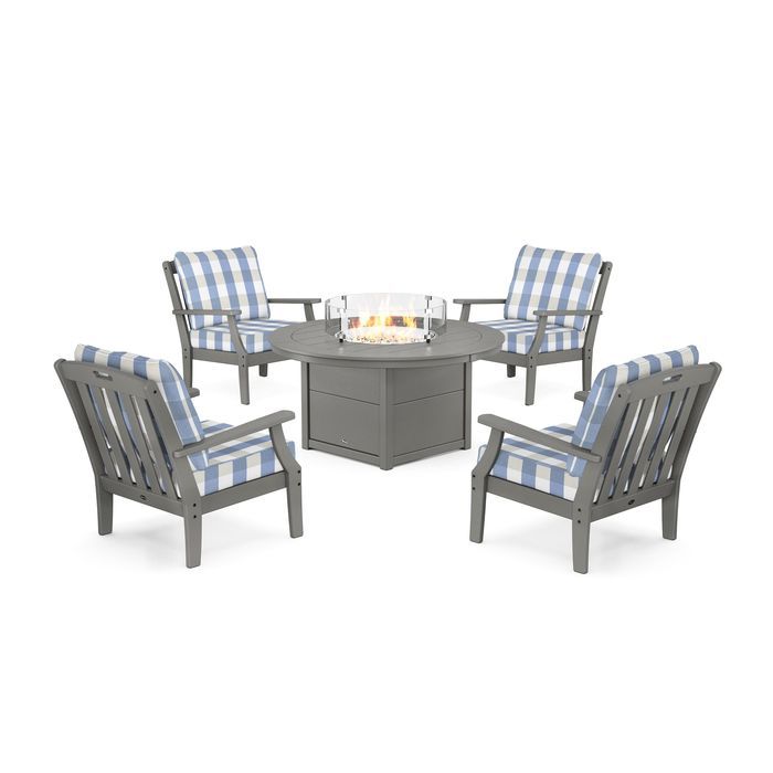 POLYWOOD Yacht Club 5-Piece Deep Seating Set with Round Fire Pit Table