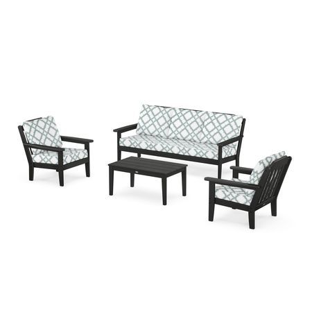 POLYWOOD Country Living 4-Piece Deep Seating Set with Sofa in Black / Trellis Glacier Spa