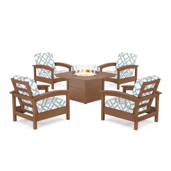 POLYWOOD Rockport 5-Piece Deep Seating Set with Yacht Club Fire Pit Table
