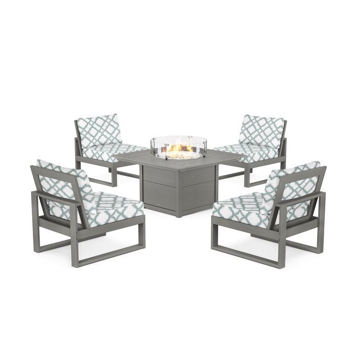 POLYWOOD Eastport Modular 5-Piece Deep Seating Set with Square Fire Pit Table