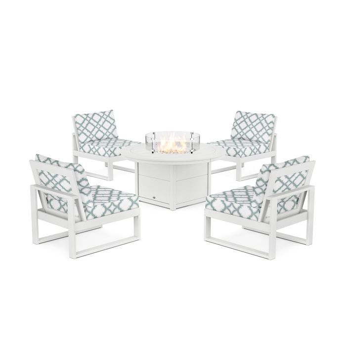 POLYWOOD Eastport Modular 5-Piece Deep Seating Set with Round Fire Pit Table