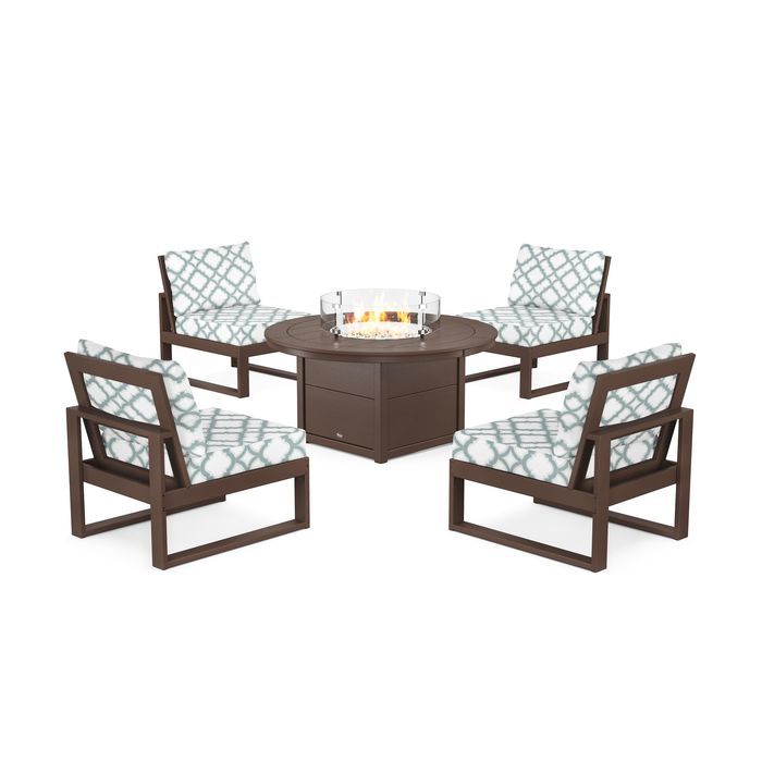 POLYWOOD Eastport Modular 5-Piece Deep Seating Set with Round Fire Pit Table