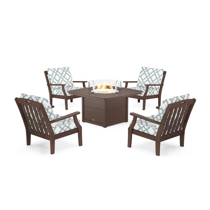 POLYWOOD Yacht Club 5-Piece Deep Seating Set with Fire Pit Table