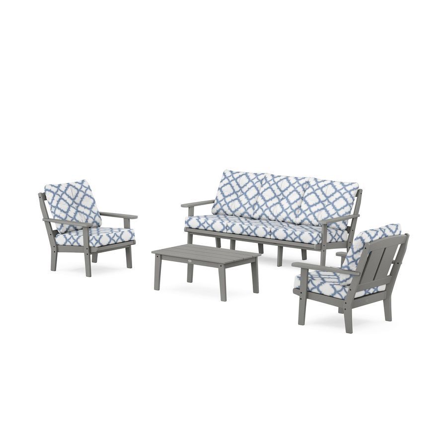 POLYWOOD Mission 4-Piece Deep Seating Set with Sofa in Slate Grey / Trellis Sky Blue