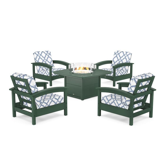 POLYWOOD Rockport 5-Piece Deep Seating Set with Yacht Club Fire Pit Table