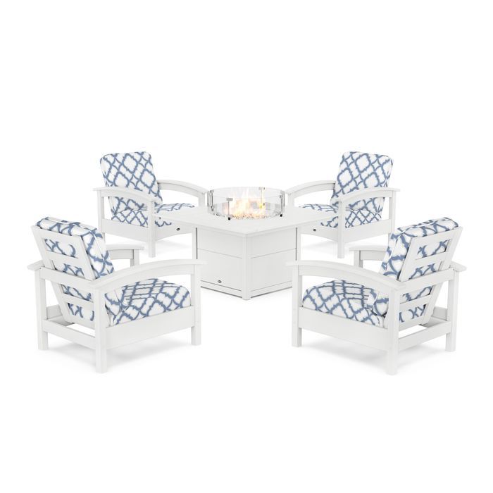 POLYWOOD Rockport 5-Piece Deep Seating Set with Square Fire Pit Table