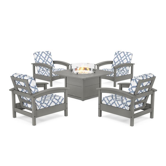 POLYWOOD Rockport 5-Piece Deep Seating Set with Square Fire Pit Table