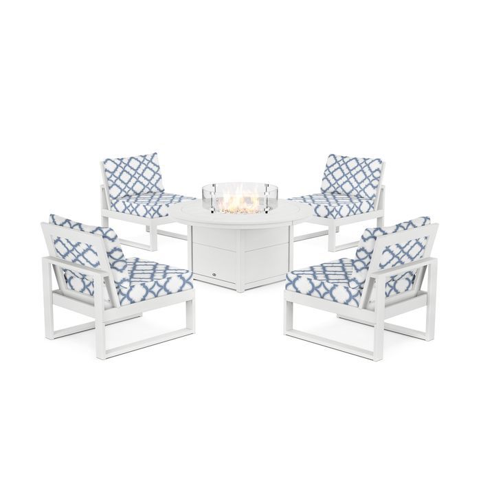 POLYWOOD Eastport Modular 5-Piece Deep Seating Set with Round Fire Pit Table