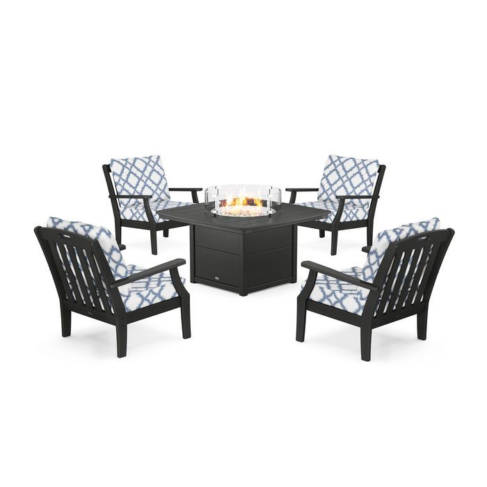 POLYWOOD Yacht Club 5-Piece Deep Seating Set with Fire Pit Table