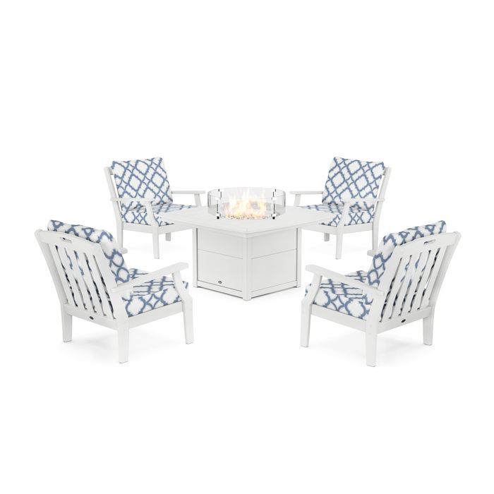 POLYWOOD Yacht Club 5-Piece Deep Seating Set with Fire Pit Table