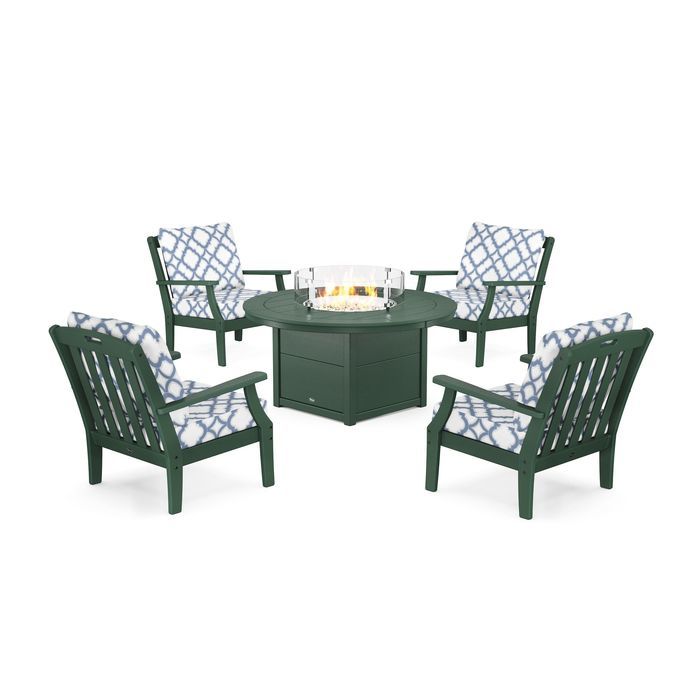 POLYWOOD Yacht Club 5-Piece Deep Seating Set with Round Fire Pit Table