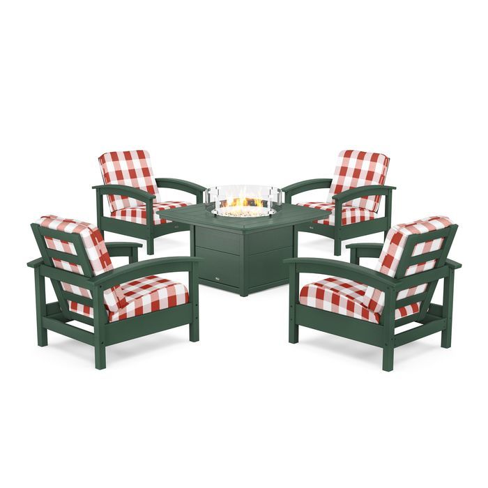 POLYWOOD Rockport 5-Piece Deep Seating Set with Yacht Club Fire Pit Table