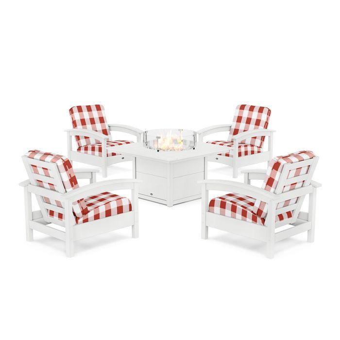 POLYWOOD Rockport 5-Piece Deep Seating Set with Square Fire Pit Table
