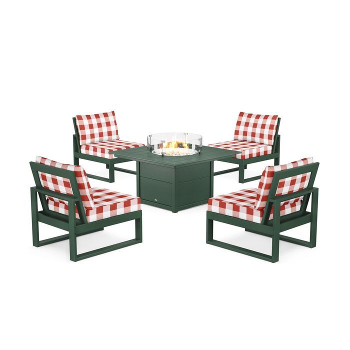 POLYWOOD Eastport Modular 5-Piece Deep Seating Set with Square Fire Pit Table