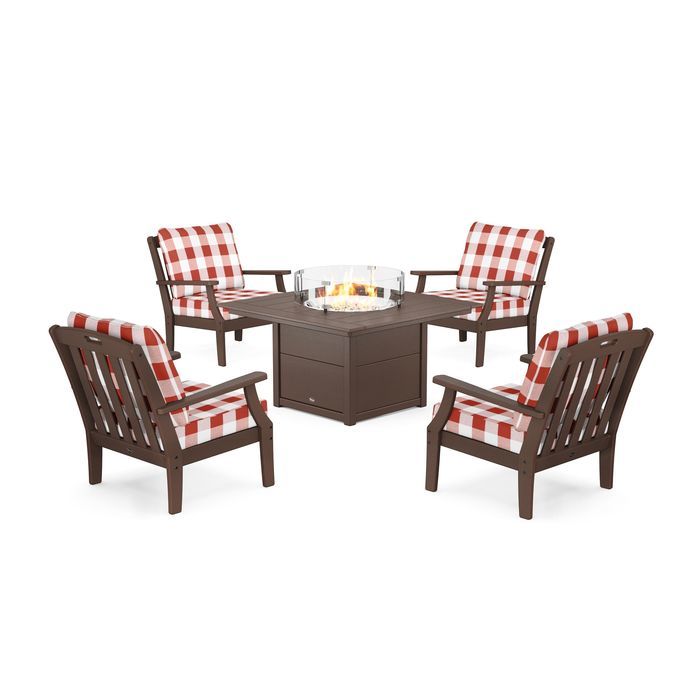 POLYWOOD Yacht Club 5-Piece Deep Seating Set with Square Fire Pit Table