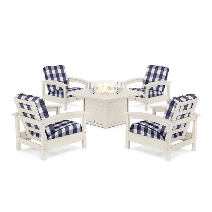POLYWOOD Rockport 5-Piece Deep Seating Set with Yacht Club Fire Pit Table