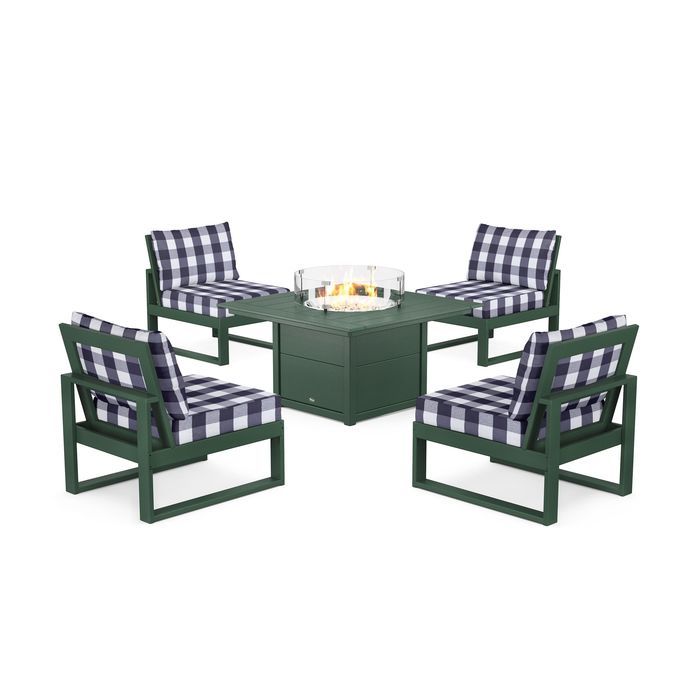 POLYWOOD Eastport Modular 5-Piece Deep Seating Set with Square Fire Pit Table