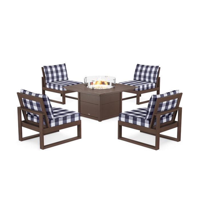 POLYWOOD Eastport Modular 5-Piece Deep Seating Set with Square Fire Pit Table