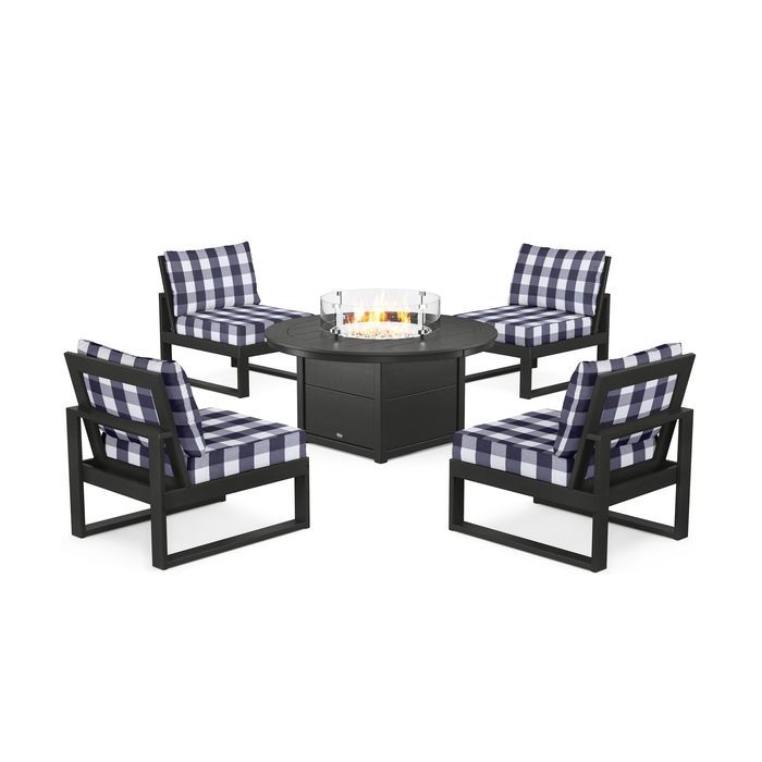POLYWOOD Eastport Modular 5-Piece Deep Seating Set with Round Fire Pit Table