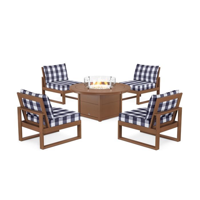 POLYWOOD Eastport Modular 5-Piece Deep Seating Set with Round Fire Pit Table
