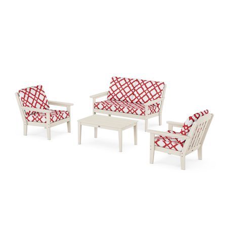Country Living 4-Piece Deep Seating Set with Loveseat in Sand / Trellis Crimson
