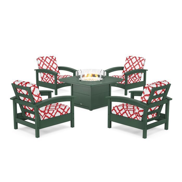 POLYWOOD Rockport 5-Piece Deep Seating Set with Yacht Club Fire Pit Table