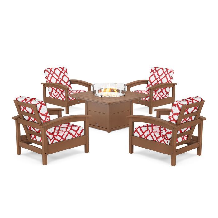 POLYWOOD Rockport 5-Piece Deep Seating Set with Square Fire Pit Table