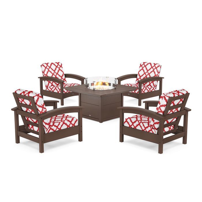POLYWOOD Rockport 5-Piece Deep Seating Set with Square Fire Pit Table