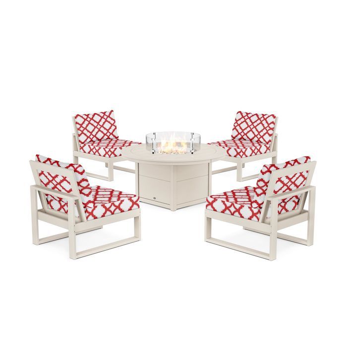 POLYWOOD Eastport Modular 5-Piece Deep Seating Set with Round Fire Pit Table