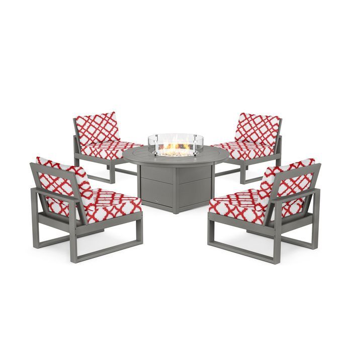POLYWOOD Eastport Modular 5-Piece Deep Seating Set with Round Fire Pit Table