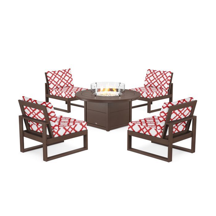 POLYWOOD Eastport Modular 5-Piece Deep Seating Set with Round Fire Pit Table