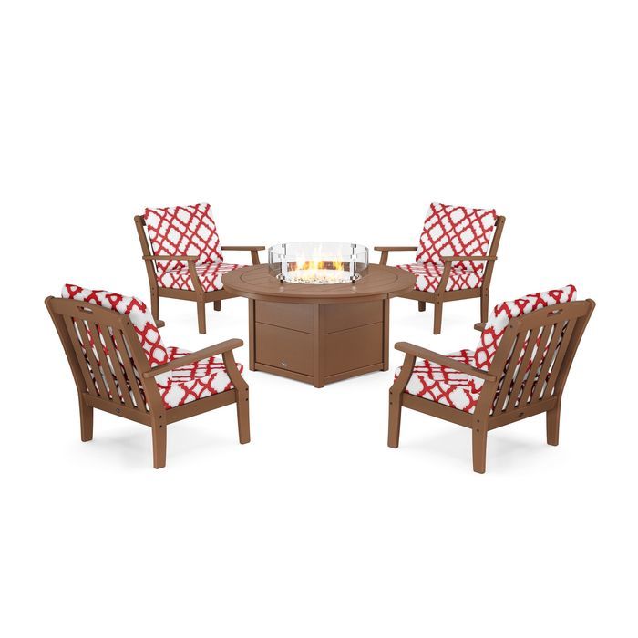POLYWOOD Yacht Club 5-Piece Deep Seating Set with Round Fire Pit Table